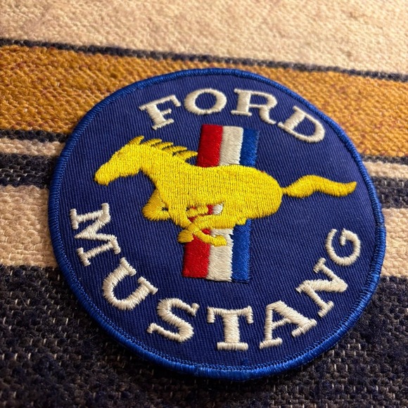 Ford Other - Vintage Ford Mustang Embroidered Patch Blue Yellow Pony Tri-Bar Logo 5 in Round
